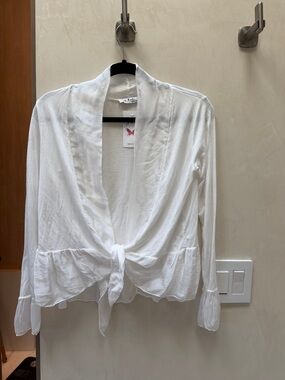 White Tie-Front Lightweight Blouse
